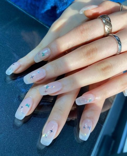 Tranhto24h: Mẫu nail Hàn Quốc có họa tiết lấp lánh, 487x600px