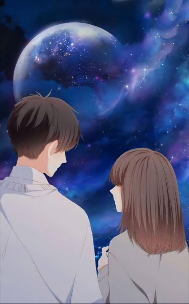 Tranhto24h: ảnh anime đôi nam nữ cùng ngắm trăng, 374x600px