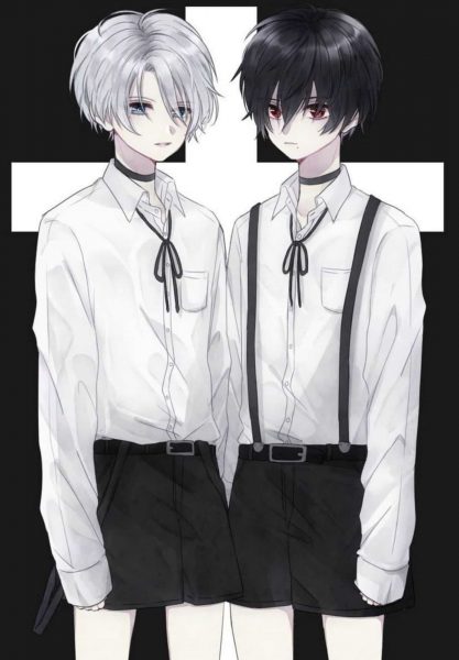 Tranhto24h: ảnh anime đôi nam mặc sơ mi trắng, 417x600px