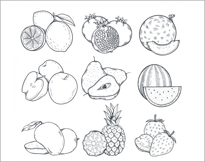Tranhto24h: Hình vẽ trái cây dễ thương, 710x564px