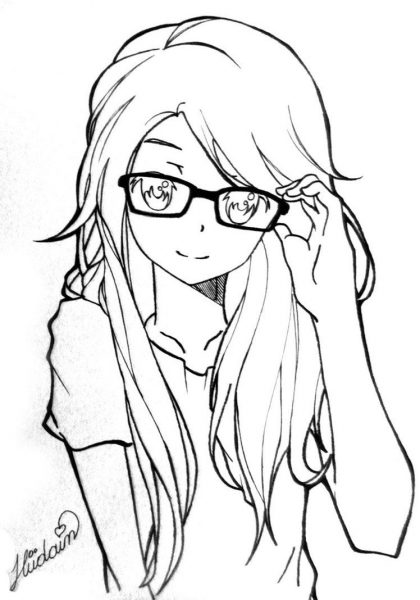 Tranhto24h: Ảnh anime không màu cô nàng đeo kính, 420x600px