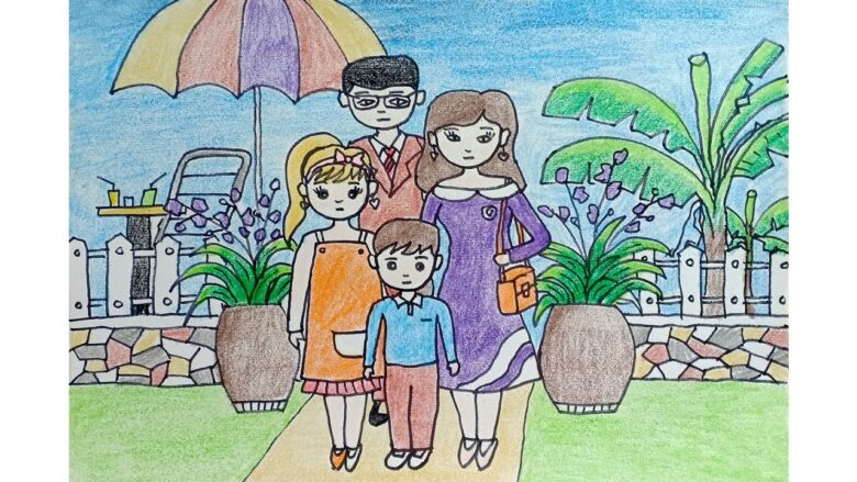 Tranhto24h: Tranh vẽ gia đình 4 người đơn giản, 780x439px
