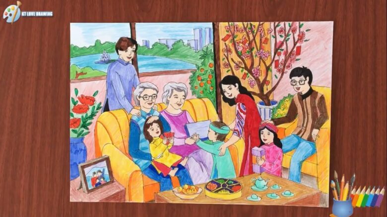 Tranhto24h: Vẽ tranh gia đình ngày Tết, 780x439px