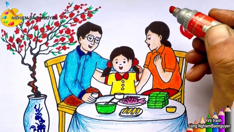 Tranhto24h: Vẽ tranh gia đình ăn cơm, 780x439px