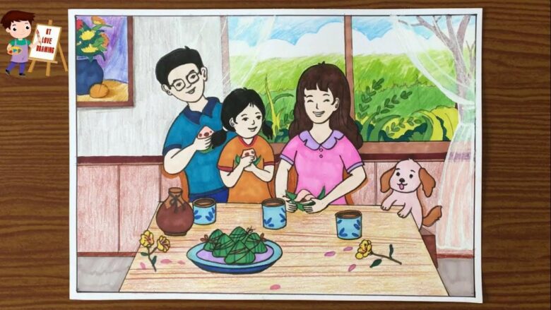 Tranhto24h: Tranh vẽ gia đình 3 người đẹp, 780x439px