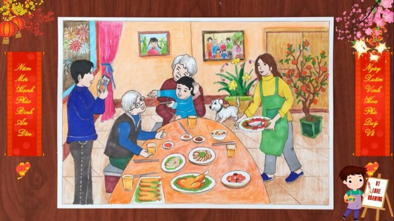 Tranhto24h: Vẽ tranh gia đình ăn cơm ngày Tết, 780x439px