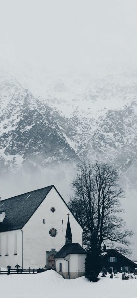 Tranhto24h: Hình nền mùa đông căn nhà bên núi, 277x600px