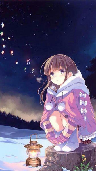 Tranhto24h: Hình nền mùa đông anime cô gái dễ thương, 338x600px