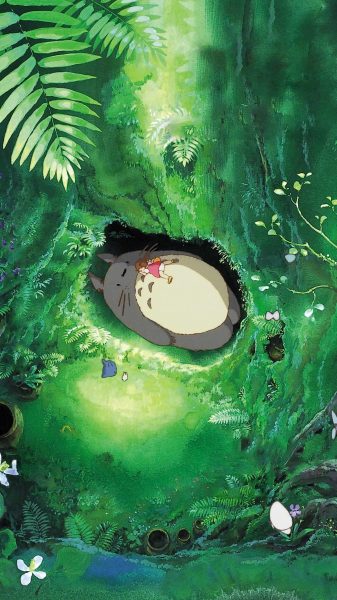 Tranhto24h: Hình nền Totoro nằm trong rừng, 337x600px