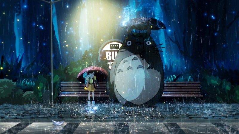 Tranhto24h: Hình nền Totoro trú mưa, 800x450px