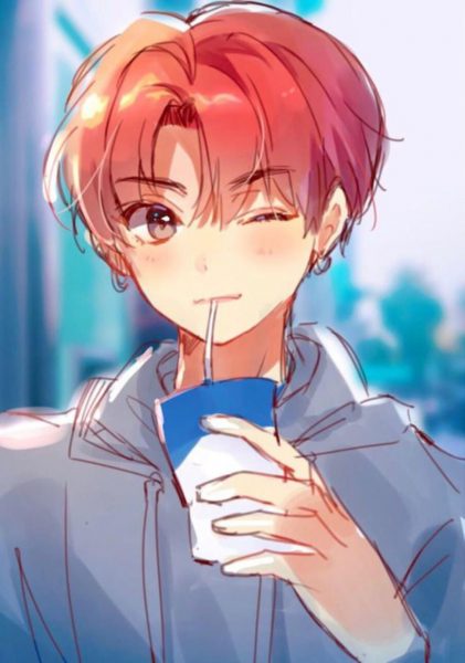 Tranhto24h: Ảnh anime cute nam đang uống nước, 421x600px