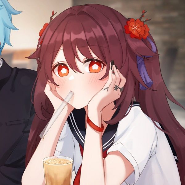 Tranhto24h: Hình anime cute dễ thương đang ăn uống trà sữa, 600x600px