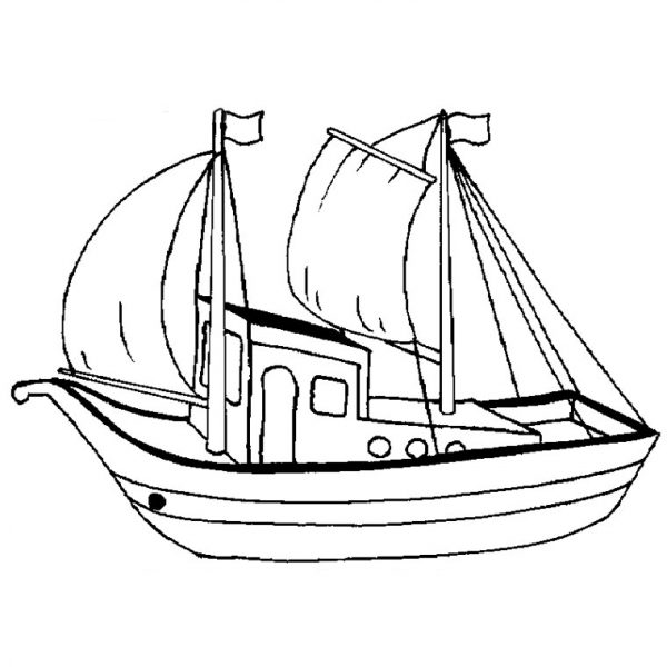 Tranhto24h: Tranh tô màu ca nô có thuyền buồm, 600x600px