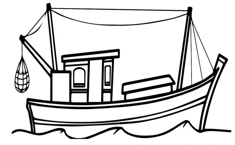 Tranhto24h: Tranh tô màu ca nô và nhà trên biển, 800x494px