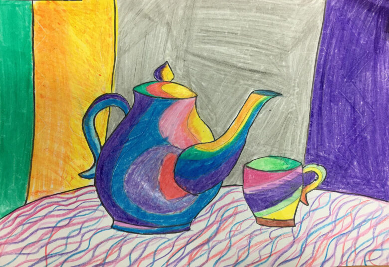 Tranhto24h: Vẽ tranh tĩnh vật ấm trà và tách, 780x535px