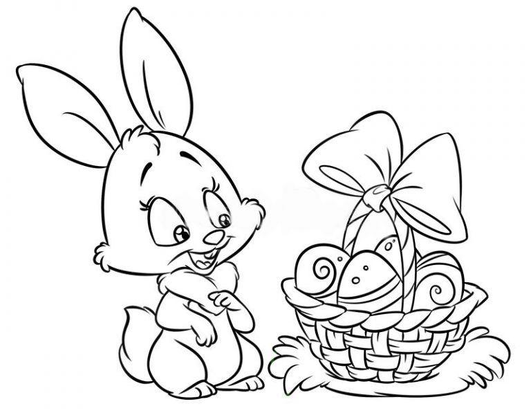 Tranhto24h: Tranh tô màu con vật con thỏ bên giỏ trứng, 768x600px