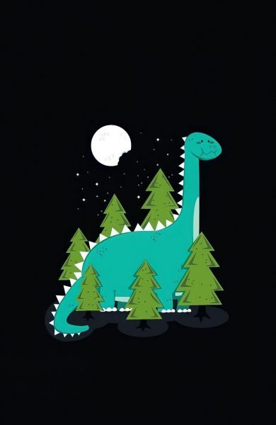 Tranhto24h: Hình nền khủng long xanh cute và rừng thông, 390x600px