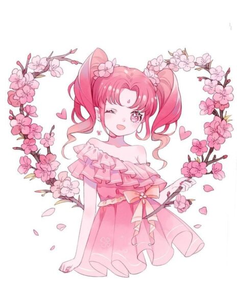 Tranhto24h: ảnh avatar nữ anime dễ thương cute màu hồng, 464x560px