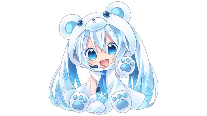Tranhto24h: hình nền máy tính chibi anime girl màu xanh dương, 800x450px