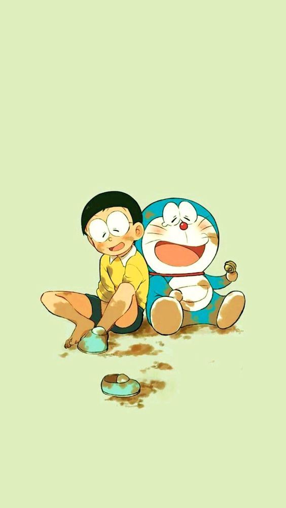 Tranhto24h: Hình nền Doremon và Nobita đang chơi trò chơi, 564x1001px