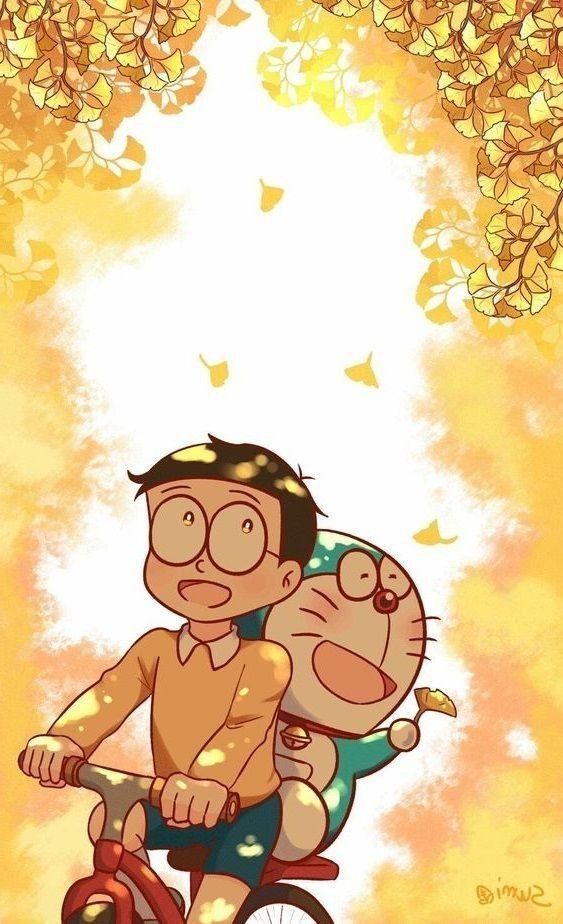 Tranhto24h: Hình nền Doremon và Nobita cùng đi xe đạp, 563x924px