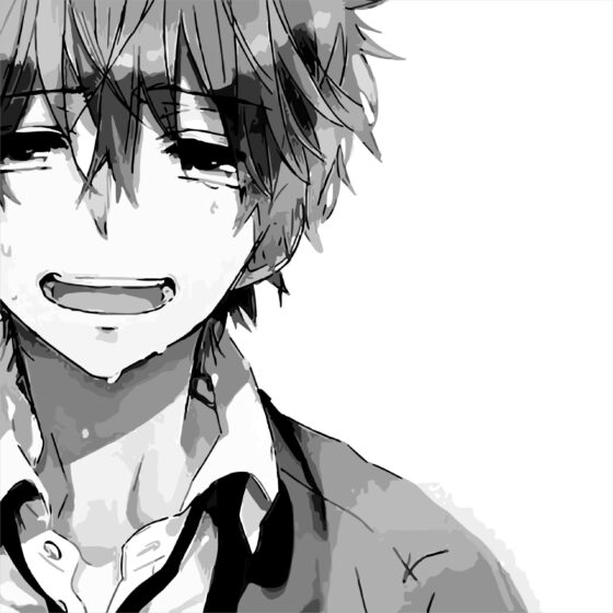 Tranhto24h: ảnh anime trắng đen avatar buồn nam đang khóc, 560x560px