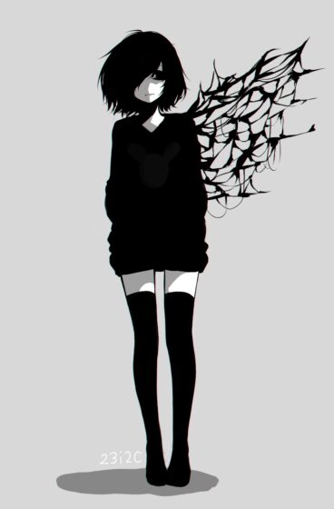 Tranhto24h: hình ảnh Anime girl trắng đen buồn, 368x560px
