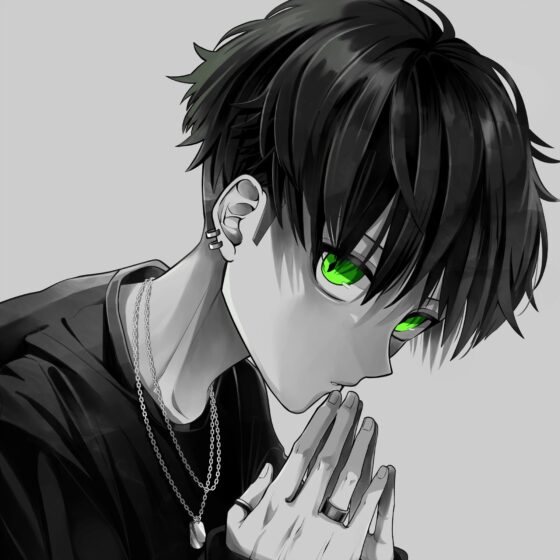 Tranhto24h: ảnh anime trắng đen avatar buồn boy chắp tay, 560x560px