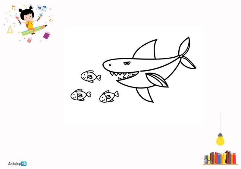 Tranhto24h: Tranh tô màu cá mập, 800x560px
