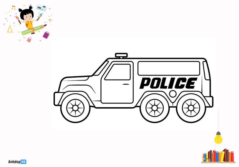 Tranhto24h: Tranh tô màu xe cảnh sát, 800x560px