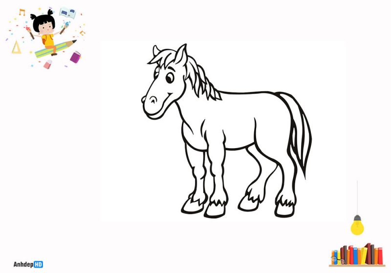 Tranhto24h: Tranh tô màu con ngựa, 800x560px