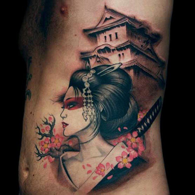 Hình xăm cô gái mặt quỷ mini, tattoo geisha mặt quỷ đẹp ý nghĩa 640x640 px